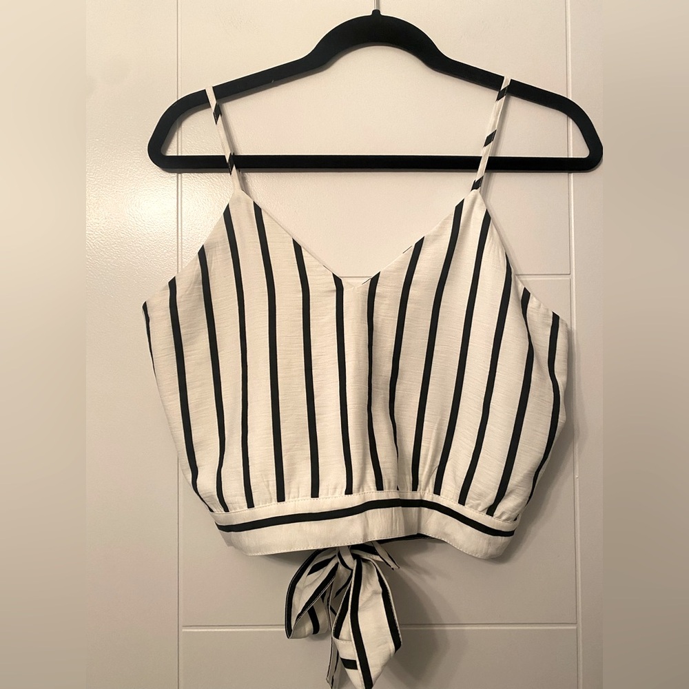 WILDFIRE- Striped Black & White Tank with Tie